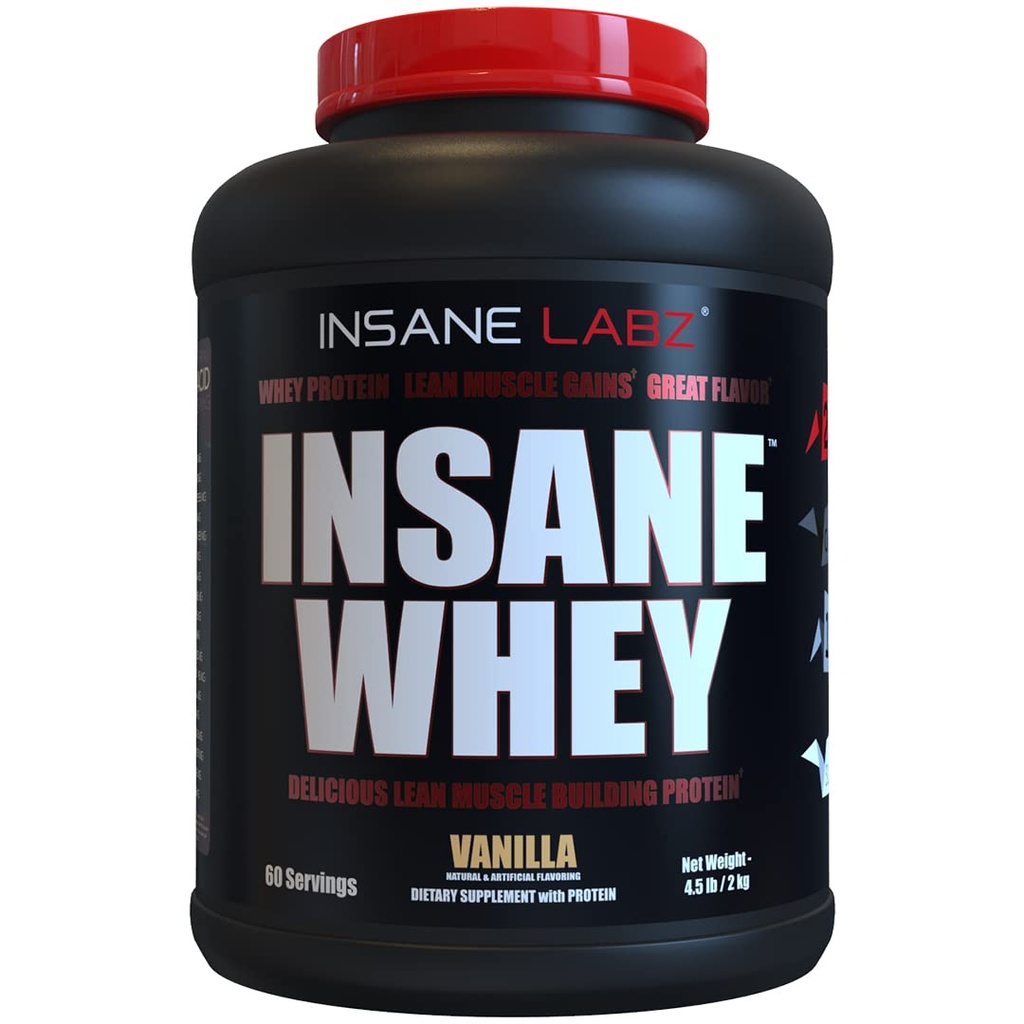 Insane Labz Insane Whey, 100% Muscle Building Whey Protein, Post Workout, BCAA Amino Profile, Mass Gainer, Meal Erstatning, 5lbs, 60 Srvgs, (Vanilla)