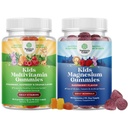 Bundle of Kids Multivitamin Gummies for Immunity Support med Vitaminer A C D3 E B og Zink og Kids Magnesium Gummies - rolig afspænding Mag Citrate med Raspberry Flavor til nerve & hjerte sundhed