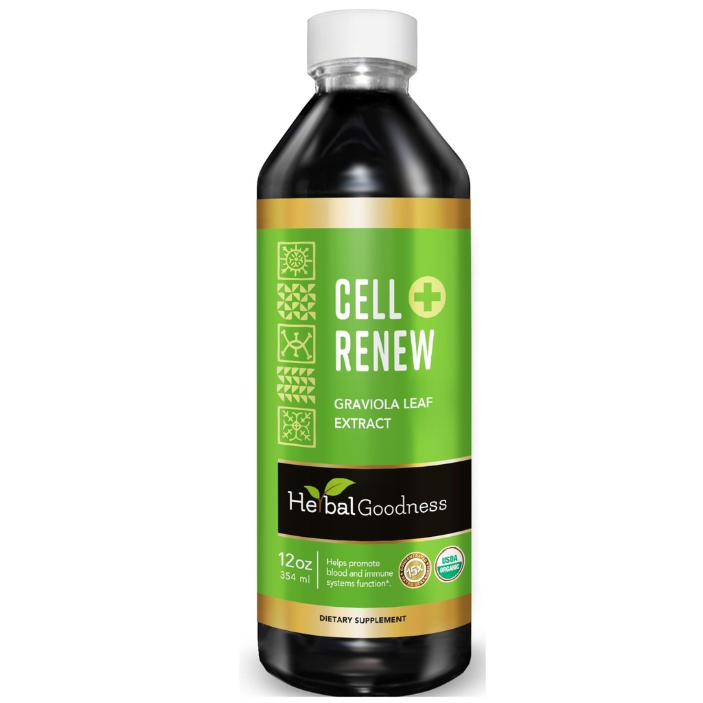 Soursop Extract Organic Cell Renew Graviola Leaf Extract 12oz - 15X Natural Soursop Juice Koncentrat, Promotions Cell Regeneration, Immunity Boost, Sleep Support - Kosher Certified - Made in USA