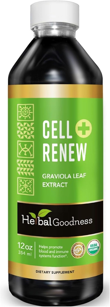 Soursop Extract Organic Cell Renew Graviola Leaf Extract 12oz - 15X Natural Soursop Juice Koncentrat, Promotions Cell Regeneration, Immunity Boost, Sleep Support - Kosher Certified - Made in USA