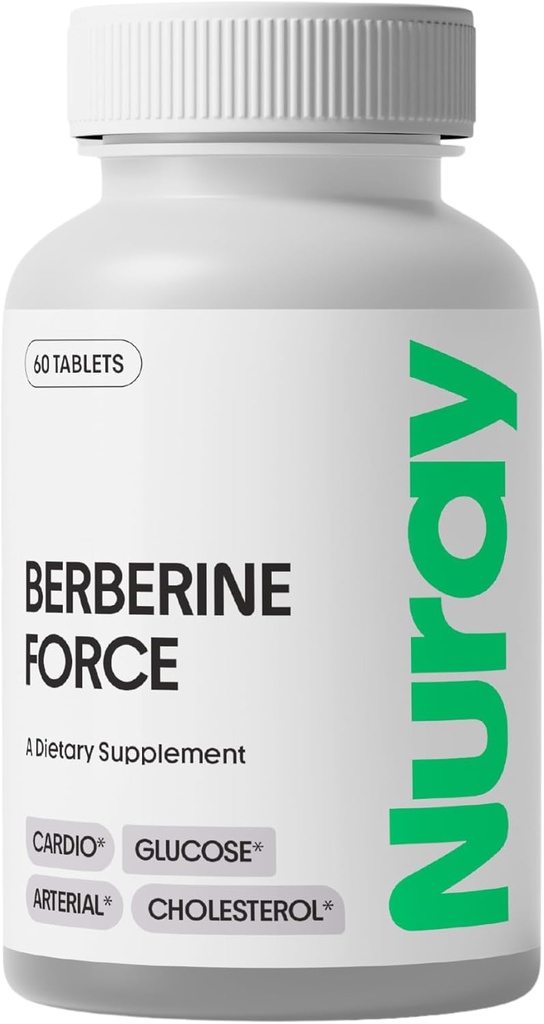 Nuray Berberine Force - understøtter kognitiv sundhed, Gastrointestinal sundhed, kardiovaskulær sundhed, og hjælper med at opretholde metabolisk sundhed - med Folate, R- Alpha Lipoic Acid - 60 Tæl - 500mg