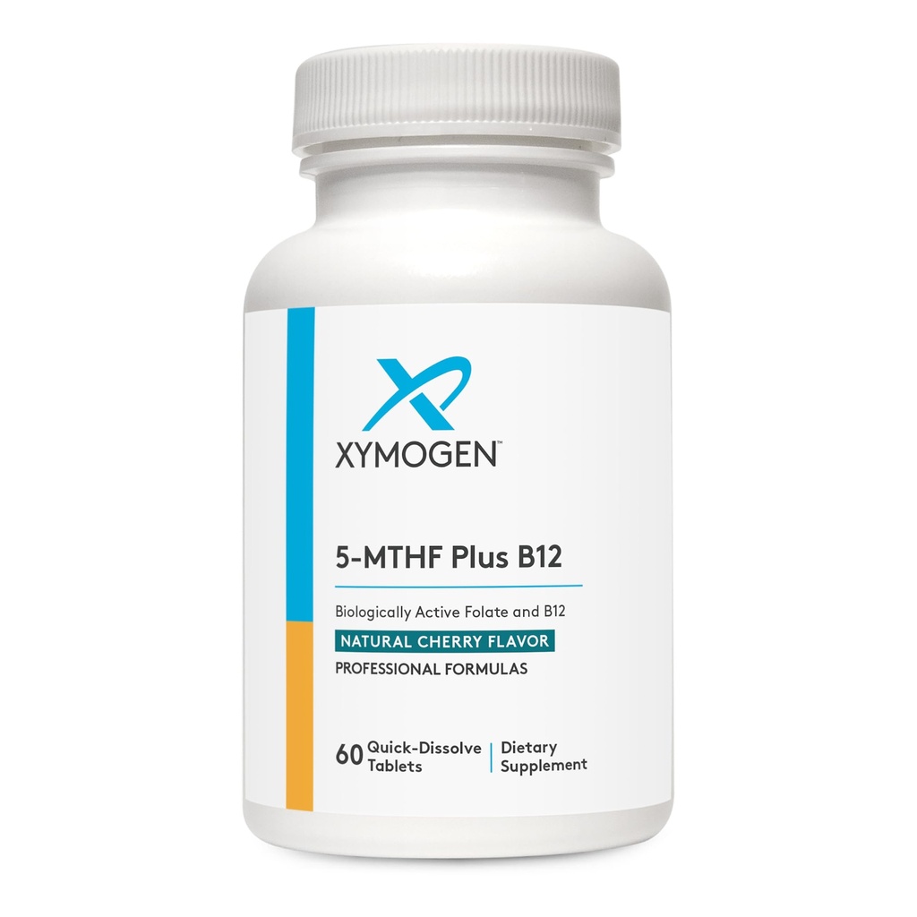 XYMOGEN 5- MTHF Plus B12 - Biologisk Aktiv Folat + Methyl B12 (Methylcobalamin) til at understøtte methylering og nervesystem sundhed - Great- Tasting Cherry Flavor (60 Quick- Opløs tabletter)