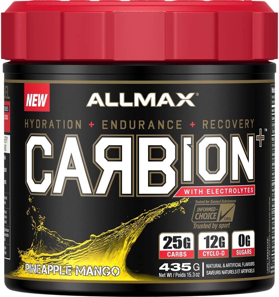 ALLMAX Nutrition - CARBION + Workout Hydration Supplement Pulver med elektrolyter, Understøtter Endurance, Recovery, og øvelse ydeevne, Gluten Free og Vegan, Ananas Mango, 25 Servere