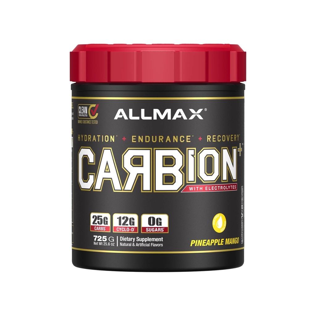 ALLMAX Nutrition - CARBION + Workout Hydration Supplement Pulver med elektrolyter, Understøtter Endurance, Recovery, og øvelse ydeevne, Gluten Free og Vegan, Ananas Mango, 25 Servere