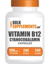 BulkSupplements.com Vitamin B12 Kapsler - som Cyanocobalamin, Vitamin B Supplement, Vitamin B12 200 mcg - Energivitaminer, Gluten Free, 1 Kapsel per Servering, 240 Kapsler (pakke med 1)