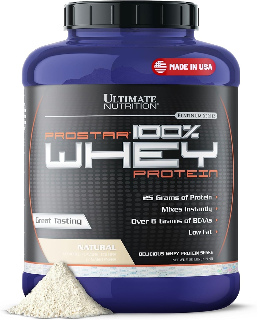 Ultimate Nutrition Prostar Whey Protein Powder Isolate, Natural - Low Carb, High Protein Powder Shake for Muscle Gain & Recovery - Lavnatrium, Low- Fat & Keto Friendly - 5.28 lbs Tub