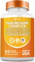 Magnesiumkompleks supplement, Clycinate 141mg oxide 228mg Malat 58.5mg Citrate 62.4mg med Oroter Glycina Taurate Chloride Aspartatgluconat Vitamin B, Mineraltilskud 60 Kapsler