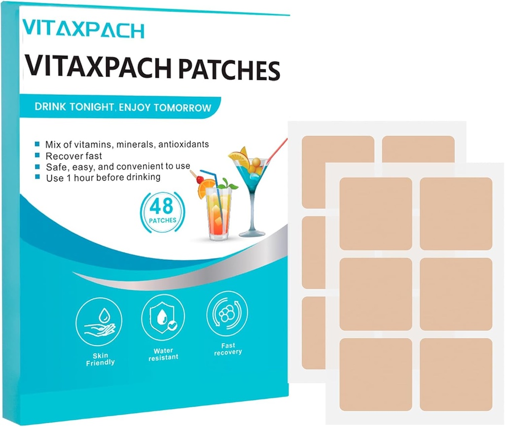Party Recovery Patches - 48 Pack, 100% Natural Ingredients - Wake Up Refreshed for a Better Morning, Individually Wrapped, Skin-Friendly & Waterproof - Apply Before Drinking