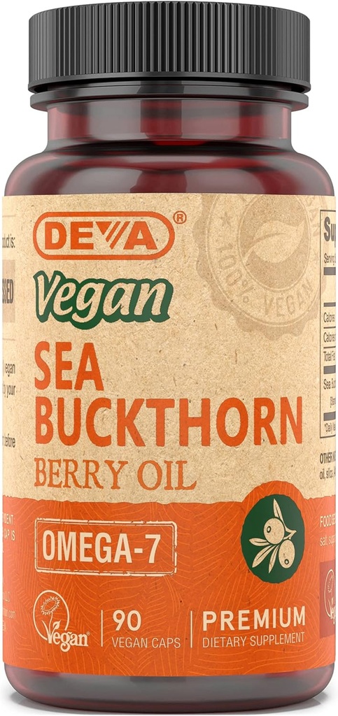 DEVA Vegan Sea Buckthorn, Berry Oil 500mg, Cold- presset, Uraffineret, Rich in Omega- 7, 90 Kapsler, 1- Pack