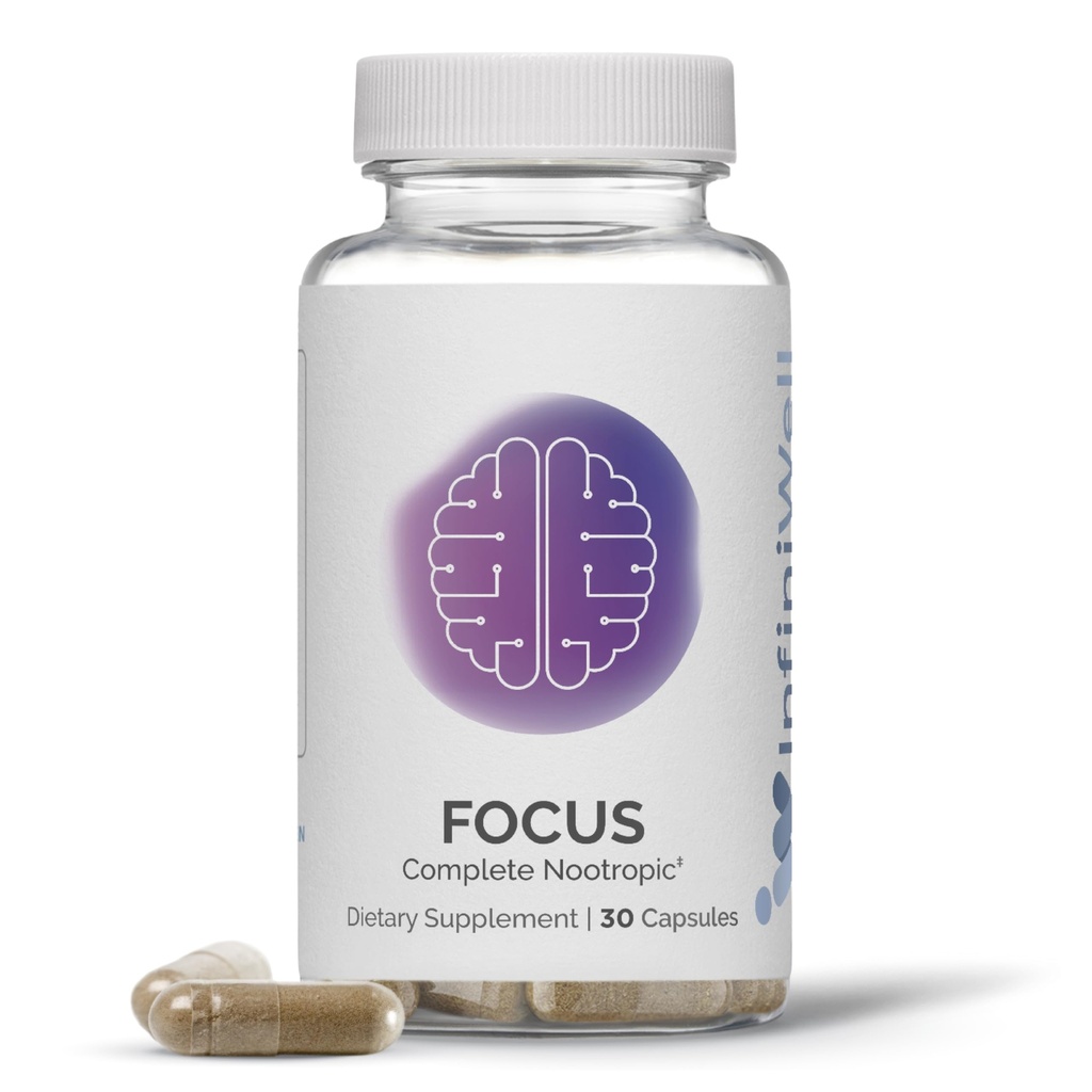 InfiniWell Focus Supplement - Breakthrough Nootrop - Aid Brain Health & Working Memory Support - Optimér daglig neurologisk behandling, mental akuitet, energi & kognitiv funktion (30 kapsler)