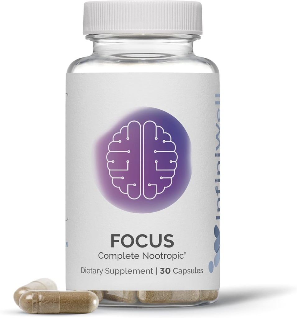 InfiniWell Focus Supplement - Breakthrough Nootrop - Aid Brain Health & Working Memory Support - Optimér daglig neurologisk behandling, mental akuitet, energi & kognitiv funktion (30 kapsler)