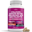 NY AGE Collagen piller Biotin Keratin Saw Palmetto Hyaluronic Acid - Hår hud og negle Vitaminer og DHT Blocker med vitamin E Folinsyre Pumpkin Seed MSM - 90 Greve