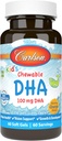 Carlson - Kid 's Chewable DHA, 100 mg DHA, Brain & Vision Function, Growth & Development, Orange, 60 Chewable Softgels