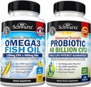 Triple Strength Omega 3 Fish Oil Softgels (2 Måned Supply) Plus 40 Millioner CFU Dagligt Probiotisk tillæg (2 Måned Supply)
