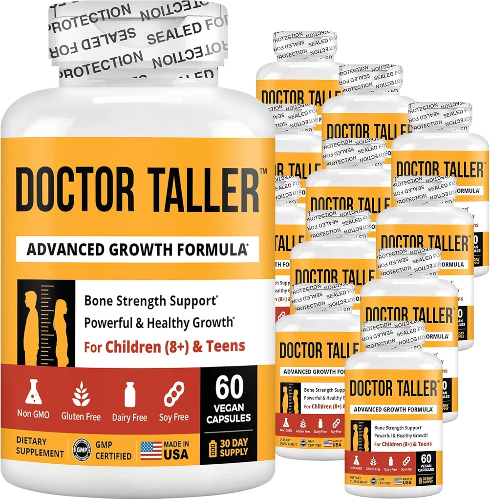 NuBest Doctor Taller - Højdevækstformel - understøtter højdevækst og immunitet - Keto med calcium, D3-vitamin, K2-vitamin, Aminosyrer & urter til børn (8 +) - 12 Pack Name 124; 12 Måned Supply