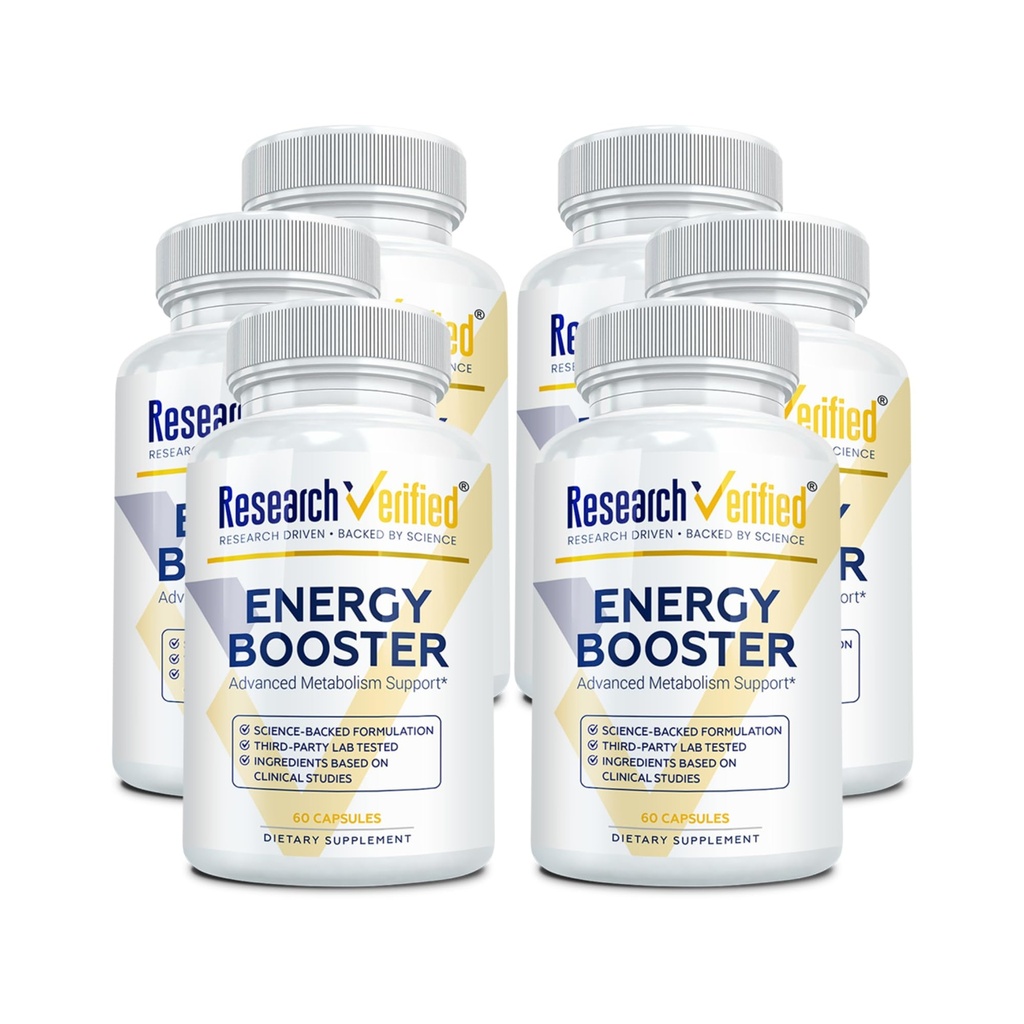 Forskning Verified Energy Booster - Natural Energy Support - 360 Kapsler - Koffein Free - B Vitaminer og Adaptogens - 6 Måned Supply