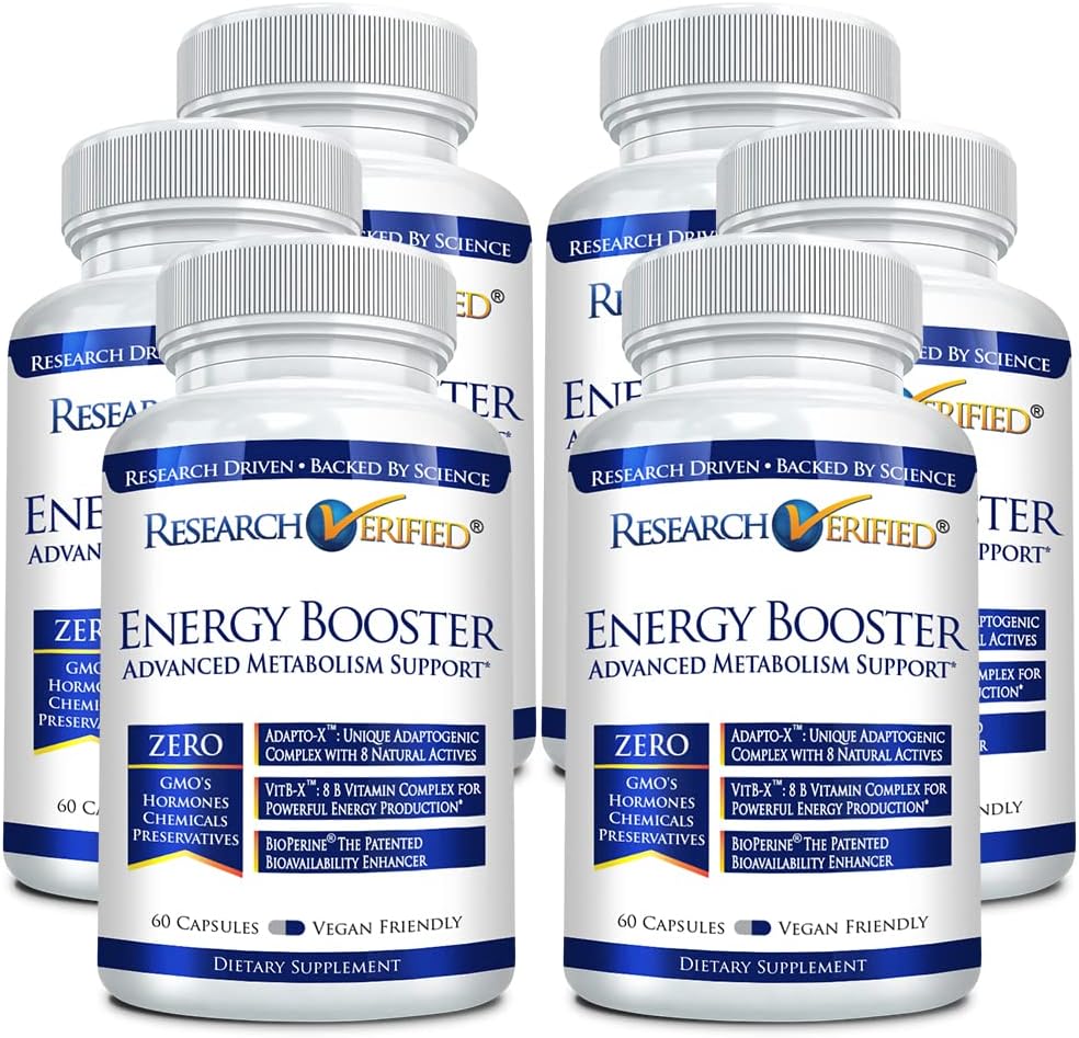 Forskning Verified Energy Booster - Natural Energy Support - 360 Kapsler - Koffein Free - B Vitaminer og Adaptogens - 6 Måned Supply