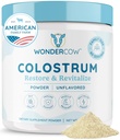 WONDERCOW Colostrum Supplement Pulver til Gut sundhed, immunforsvar, Muscle Recovery & Wellness; Natural IgG Pure Whole Bovine Colostrum Superfood, Unflavored, 60 Servere