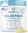WONDERCOW Colostrum Supplement Pulver til Gut sundhed, immunforsvar, Muscle Recovery & Wellness; Natural IgG Pure Whole Bovine Colostrum Superfood, Unflavored, 60 Servere