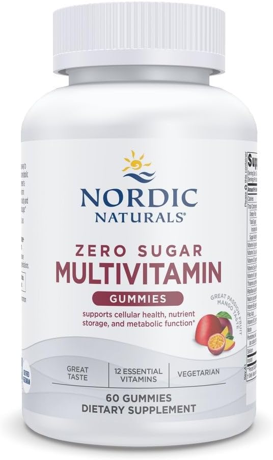 Nordiske Naturals Zero Sugar Multi Gummies - Vegetarisk Multivitamin Supplement - Passionsfrugt Mango - 60 Pectin- baserede Gummies - 12 essentielle vitaminer til voksne - ikke-GMO - 30 Servering