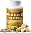 Ginseng & Ginkgo Biloba 150 Veggie Capsules, Energy Ginseng Root Extract Powder, med Ginkgo Biloba Extract, 100% Natural & Non- GMO, Vegan, Gluten Free, Dairy Free