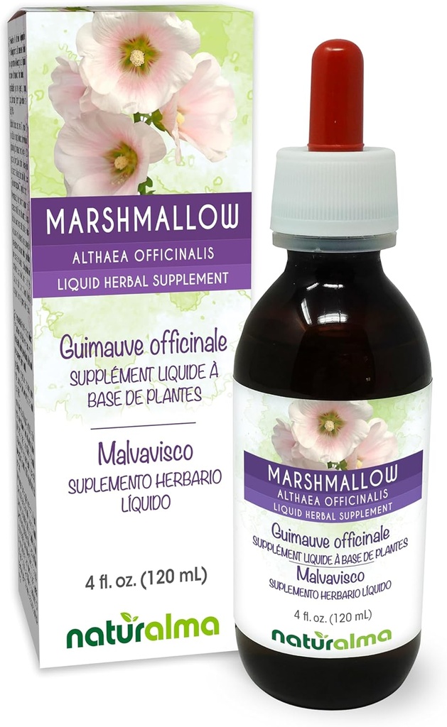 Naturalma Marshmallow (Althaea officinalis) Root Alcohol- Free Tincture - 4 fl oz Liquid Extract in Drops - Herbal Supplement - Vegan