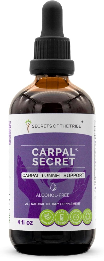 Carpal Secret Alcohol- Free Extract, Tincture, Glycerite Bromelain, Ananas, Gurkemeje, Ginkgo, Pebermynte, Timian, Basilikum. Carpal Tunnel Support (4 FL OZ)