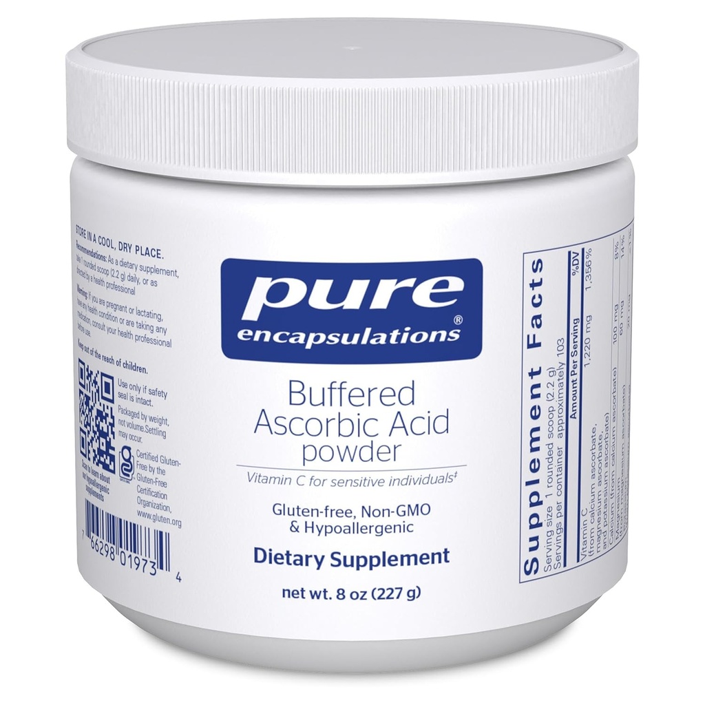 Pure indkapsninger Buffered Ascorbic Acid Pulver • 124; C-vitamin supplement til sensitive personer • 124; 8 Ounces