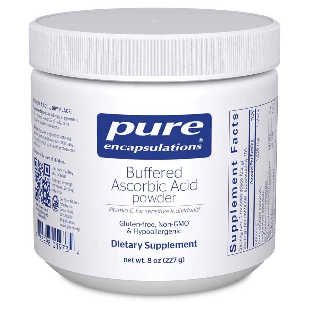Pure indkapsninger Buffered Ascorbic Acid Pulver • 124; C-vitamin supplement til sensitive personer • 124; 8 Ounces