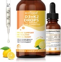 D3- vitamin K2 Flydende dråber - Liposomal 1000 IE D3 & 200 mcg K2 MK- 7 - Høj Absorption, immun, ben & hjertefunktion, non- GMO, Lemon Flavor, 60ml