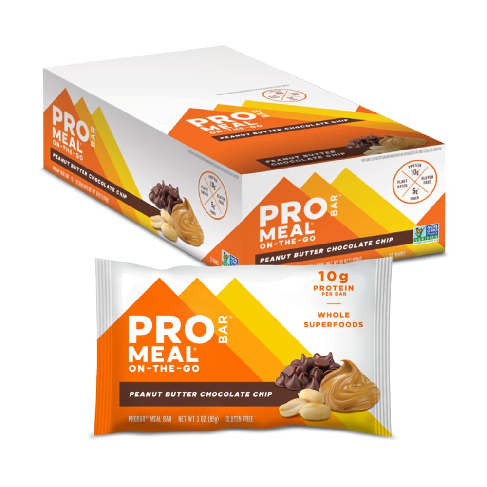 PROBAR - Meal Bar, Peanut Butter Chokolade Chip, Non- GMO, Gluten- fri, sund, Plantbaserede hele fødevarer ingredienser, Natural Energy (12 Greve)
