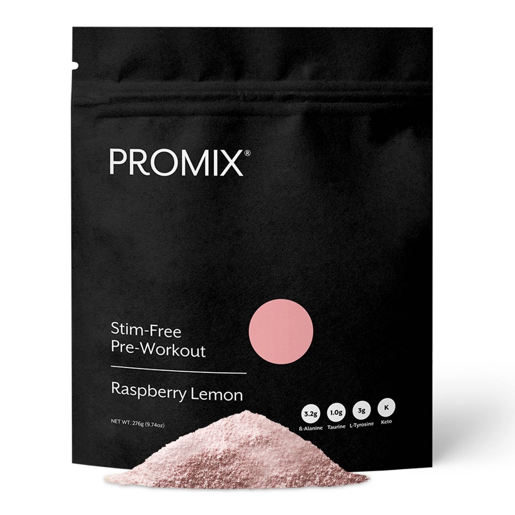 ProMix Nutrition Stimulering Gratis Pre- Workout pulver, Raspberry Lemon - 274g - Maksimere fokus, energi & ydeevne - Vitamin B12, Taurine, Beta- Alanine & L- Tyrosine - 30 Servering (Pack of 1)
