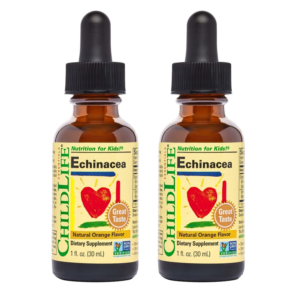 Børn Echinacea for børn - Kids Echinacea Drops, Flydende tinktur, Alkohol Free Supplement for babyer, Toddlers, Børn - Natural Orange, 1 Fl Oz (Pack of 2)