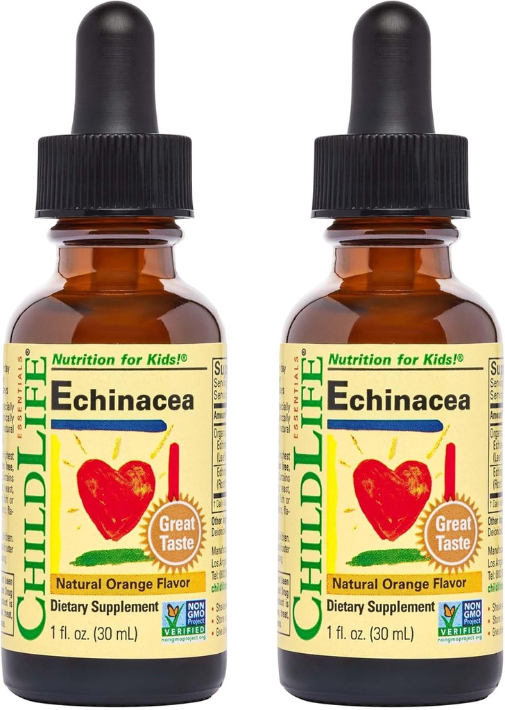 Børn Echinacea for børn - Kids Echinacea Drops, Flydende tinktur, Alkohol Free Supplement for babyer, Toddlers, Børn - Natural Orange, 1 Fl Oz (Pack of 2)