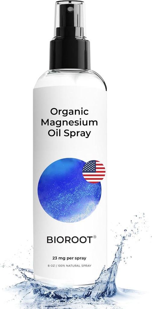 Organic Magnesium Spray - 8oz (Single) - 100% Pure Magesium Oil, Fast Absorbent, Magnesium Spray til Feet & Body, USP Grade