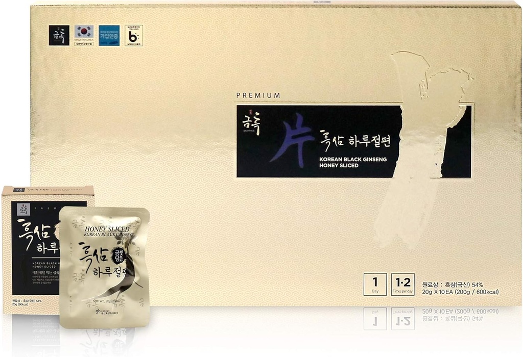 GeumHeuk Koreansk Sort Honey Ginseng Root Sliced 20g X 10 Pakker (200g) - Premium Quality Ginseng Boost Immunitet og fremme Forstørre Immunitet, Mental Performance, Stamina, Energi