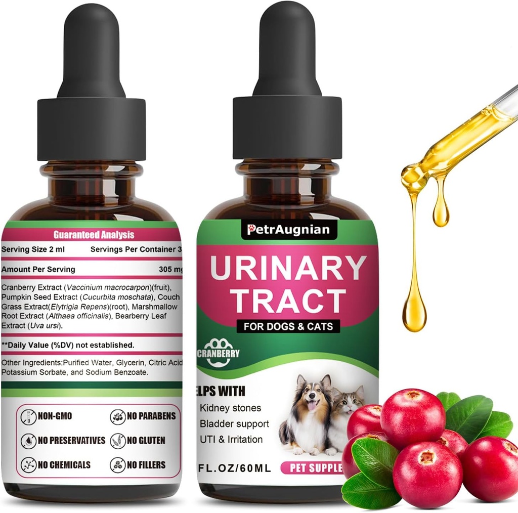 Kat & hund Urinary Tract Infektion Behandling Drops med Cranberry & Natural UTI Medicine - Understøtter Bregen + Nyre - Bedste forebyggende inkontinens & Brege Stones - Supplement Nyrepleje Vitaminer