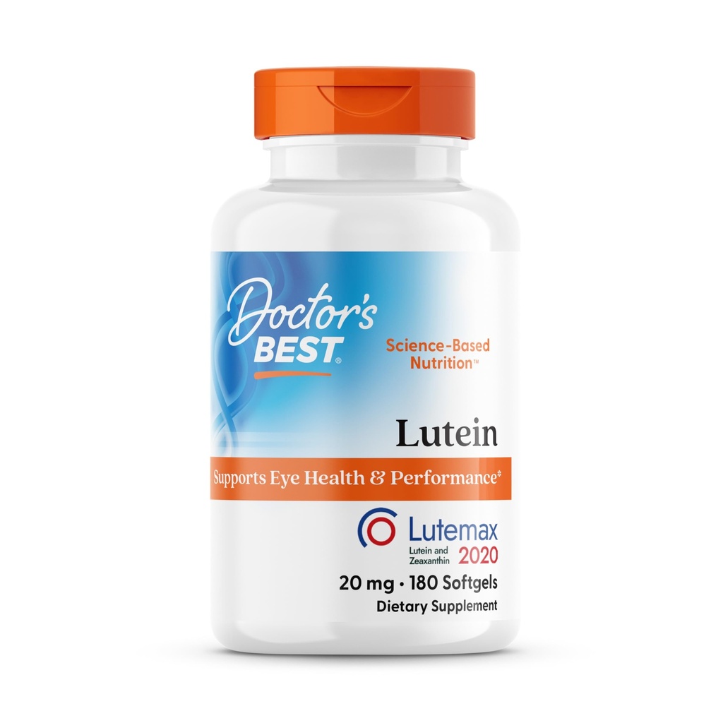 Doctor 's Best Lutein, 20 mg, Understøtter Eye Health & Performance, Non- GMO, Gluten Free 180 Softgels