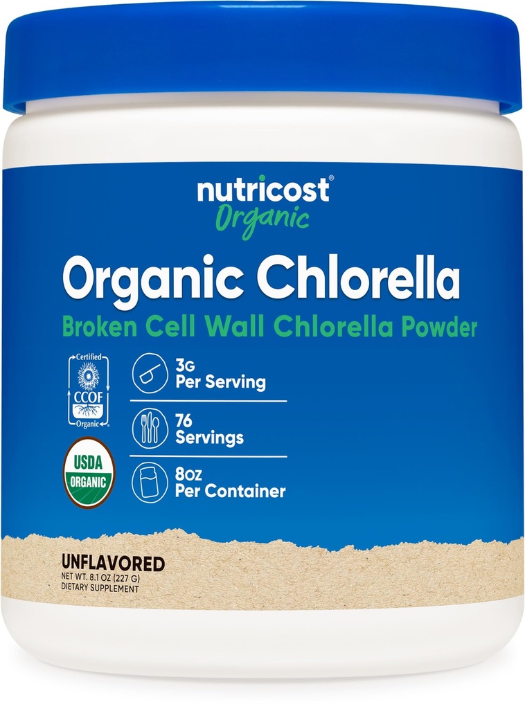 Nutricost Organic Chlorella Powder 8oz - 3000mg Per Serving - Non- GMO, Gluten Free