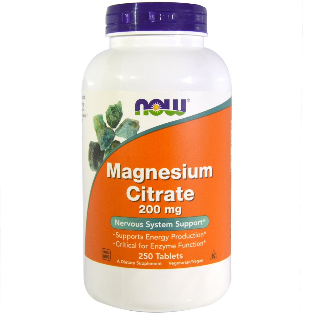 Now Foods Magnesium Citrate 200 mg, 250 tabletter (pakke med 2)