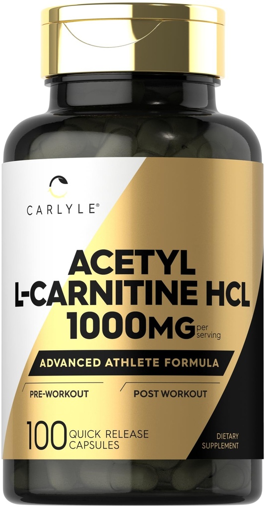 Carlyle Acetyl L- Carnitin HCL- 124; 1000mg - 124; 100 kapsler - 124; Advanced Atlete Formel - 124; Pre- Workout Supplement - 124; Non- GMO & Gluten Free