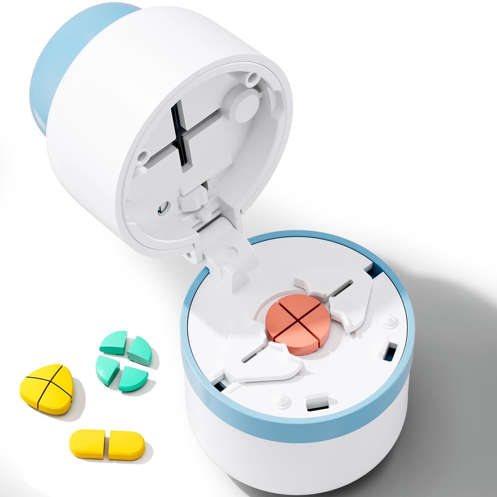 Pill Cutter - Pill Splitter med rustfrit stål klinge til skæring små piller eller store piller i en fjerde, Pill Cutter 1 / 4, Egnet til cuting vitaminer, tabletter (1-4 blå)
