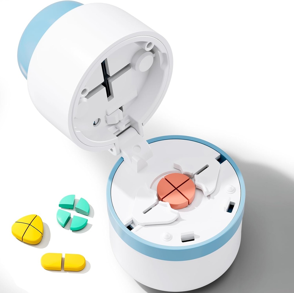Pill Cutter - Pill Splitter med rustfrit stål klinge til skæring små piller eller store piller i en fjerde, Pill Cutter 1 / 4, Egnet til cuting vitaminer, tabletter (1-4 blå)