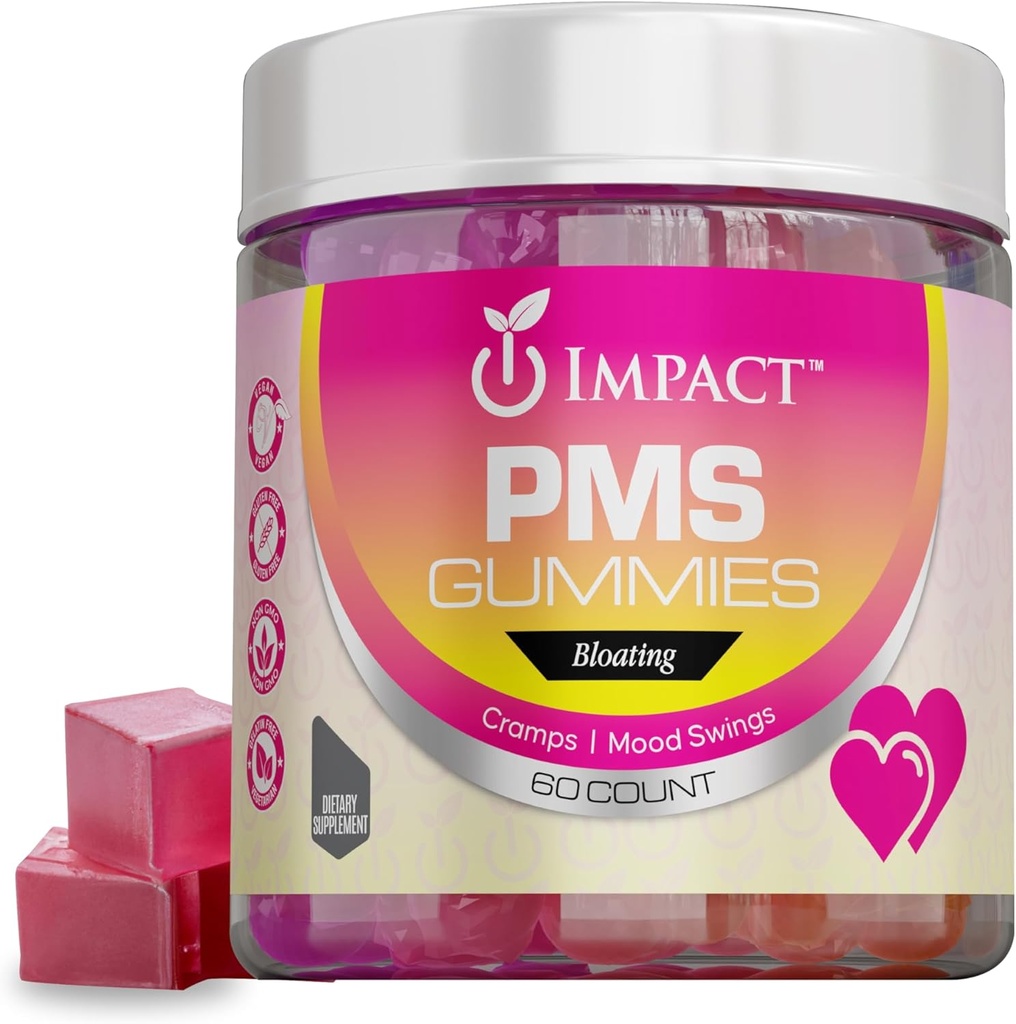 Impact PMS Gummies - 60 Count Multivitamin Kvinder, Menstruelle Cramp Relief PMS - Support Supplements PMS Relief & Natural Hormone Balance