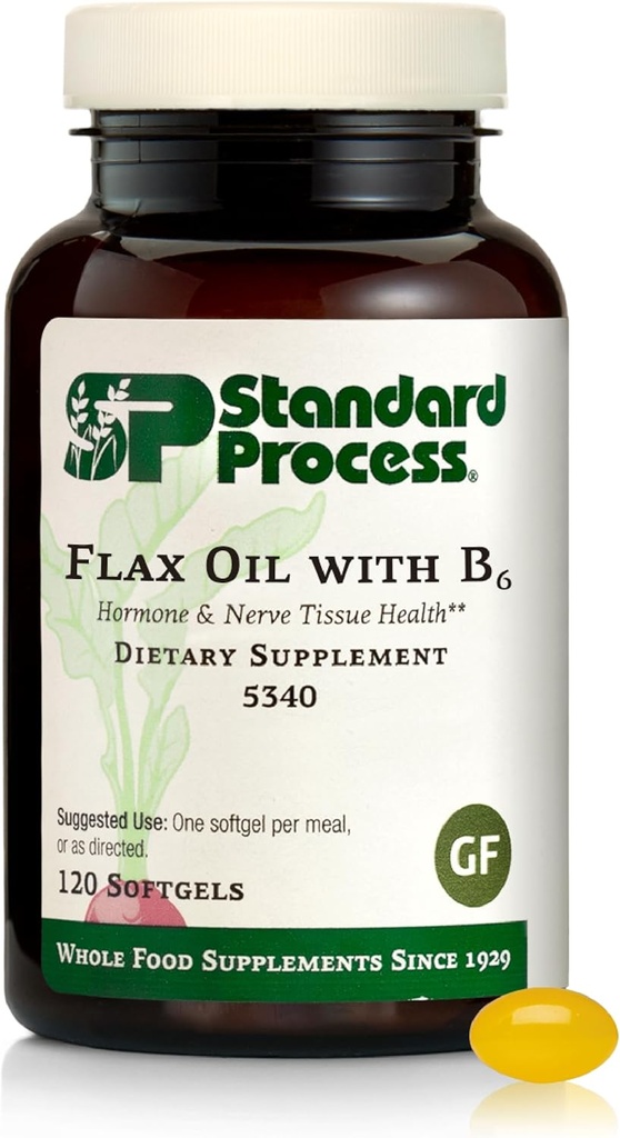 Standard Process Hør Olie med B6 - Supplement til Hormone & Nerve Tissue Support - Understøtter hjerne, hjerte og hud hud - Gluten- Gratis, Non- Dairy & Non- Soy - 120 Softgels (120 Servere)