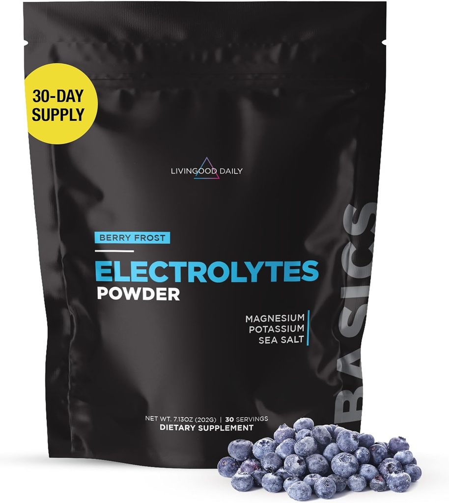 Livingood Daily Electrolytes Powder, Electrolytes Hydration Drink Mix med C-vitamin, Magnesium, Taurine & Sea Salt, Electrolyte Supplement for Energy & Hydration, Keto, Berry Frost Flavor, 30 Srvgs