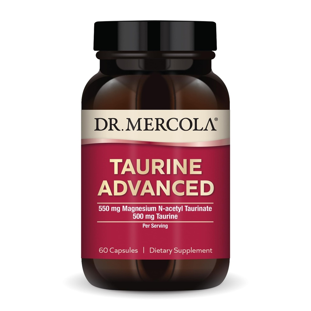 Dr. Mercola Taurine Advanced, 500 mg Taurine Per Servering, Kosttilskud, Understøtter muskelfunktion, Non- GMO - 30 Servering (60 kapsler)