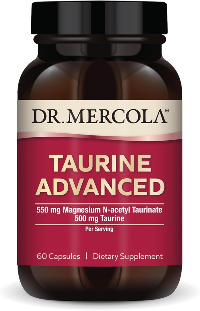 Dr. Mercola Taurine Advanced, 500 mg Taurine Per Servering, Kosttilskud, Understøtter muskelfunktion, Non- GMO - 30 Servering (60 kapsler)
