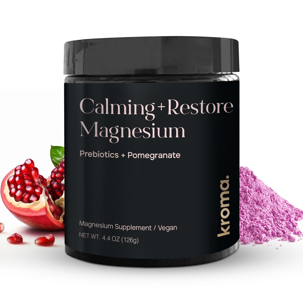 Kroma Calming + Restore Magnesium Powder – Magnesium Citrate with L-Theanine for Relaxation, Sleep Cycle & Digestive Support – Muscle Recovery Supplement – Pomegranate Flavor – 4.4 oz, 30 Servings