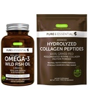 Høj Absorption Omega-3 Wild Fish Oil 1360mg & Advanced Hydrolyzed Collagen Peptider Bundle, 1000mg EPA & DHA med Astaxanthin & 100% Græs Fed Bovine Collagen Protein Powder, af Igennus